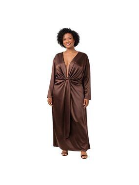 Remi X Revolve OX Choc Brown Dress Long Sleeve Plunge Neck